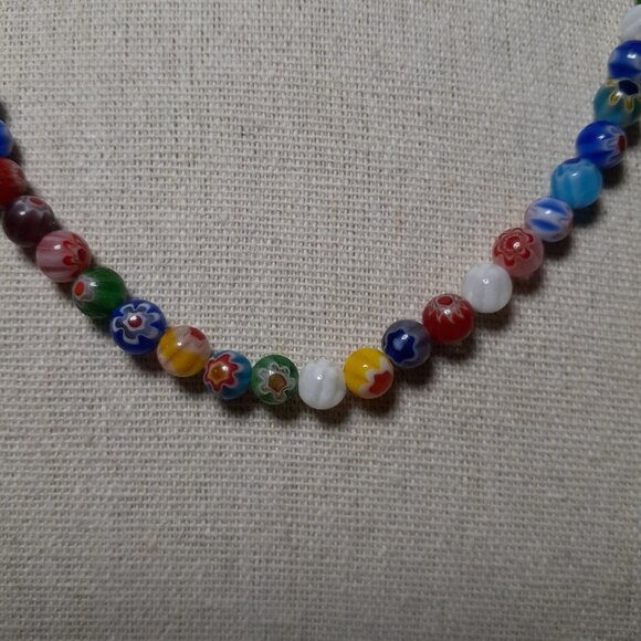 Necklace Signed Brielle Art Glass Multicolored Beaded Gold Tone Chain 17" Unique - Picture 15 of 16